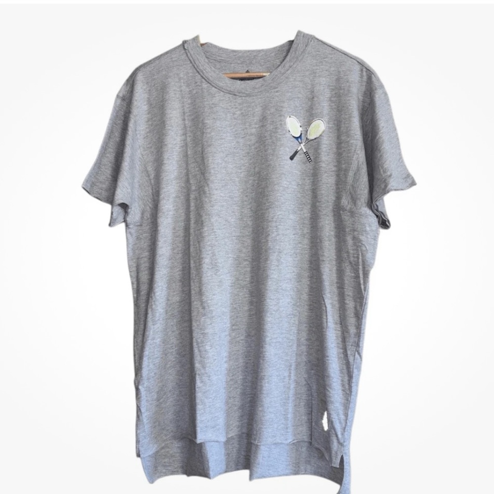 Free People Gray T-Shirt with Tennis Racket Design NWOT
